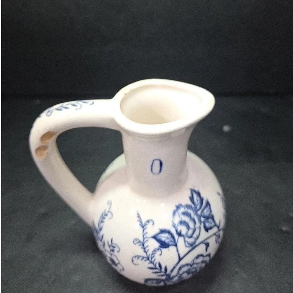 Blue‎ Peony Oil Cruet, Handpainted Floral Oil Bottle, Vintage Floral Home Decor